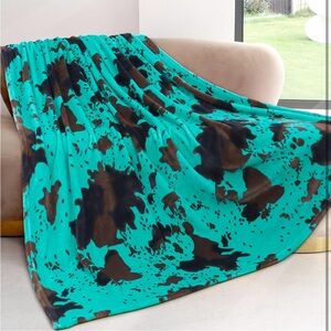 Cow Teal and Brown Throw Blanket